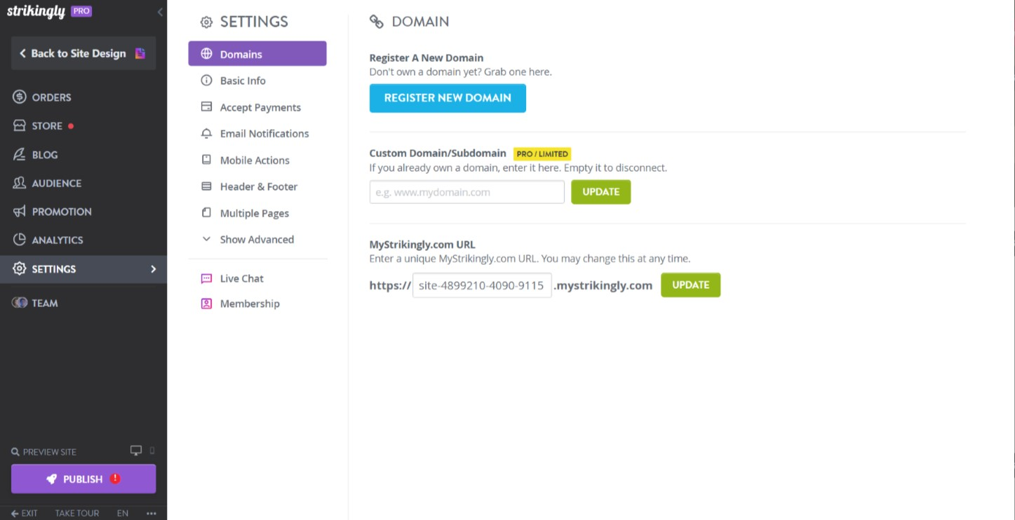 Strikingly Site Editor Settings Strikingly Site Editor Settings